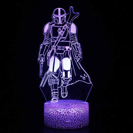 Illuminated Star Wars Mandalorian 3D Lamp in Dark Setting
