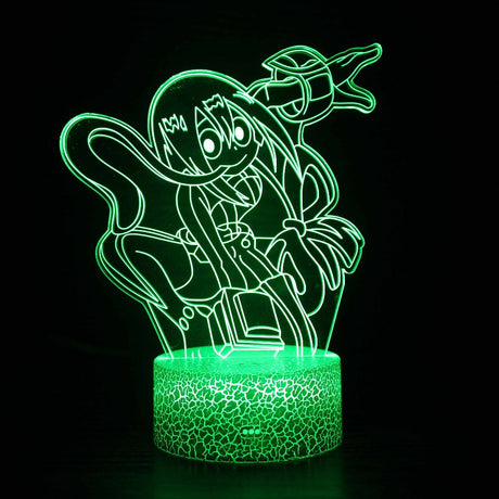 Iluminated My Hero Academia Tsuyu Asui 3D Lamp in Dark Setting