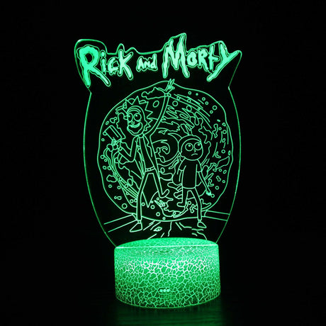 Illuminated Rick And Morty Logo 3D Lamp in Dark Setting