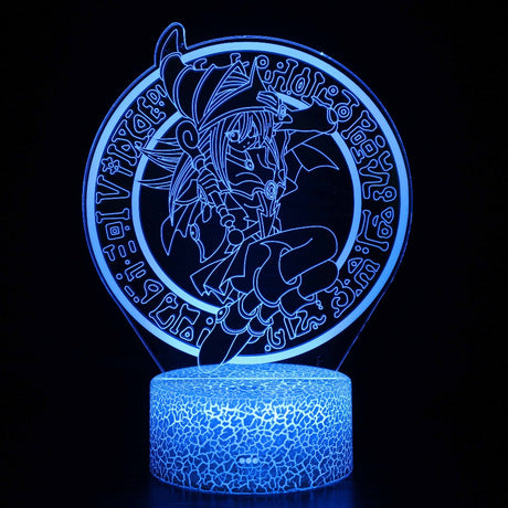 Illuminated Yu-Gi-Oh! Dark Magician Female 3D Lamp in Dark Setting