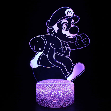 Illuminated Super Mario runing 3D Lamp in Dark Setting
