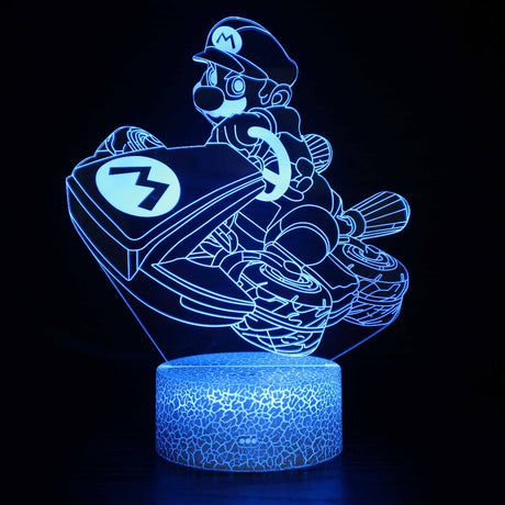Illuminated Super Mario kart 3D Lamp in Dark Setting