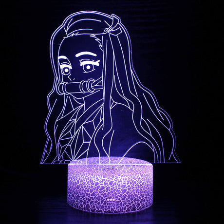Illuminated Demon Slayer Nezuko Kamado Side Profile 3D Lamp in Dark Setting