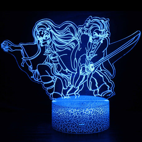 Illuminated Demon Slayer Nezuko & Tanjiro 3D Lamp in Dark Setting