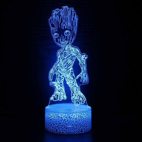 Illuminated Marvel Baby Groot 3D Lamp in Dark Setting