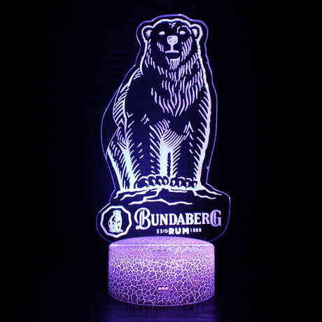 Illuminated Bundaberg Rum 3D Lamp in Dark Setting