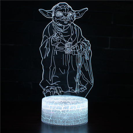 Illuminated Star Wars Master Yoda 3D Lamp in Dark Setting