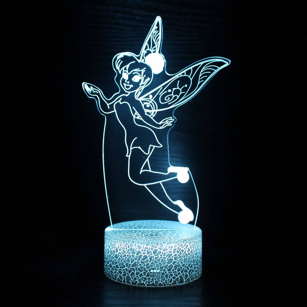 Illuminated Peter Pan Tinker Bell 3D Lamp in Dark Setting