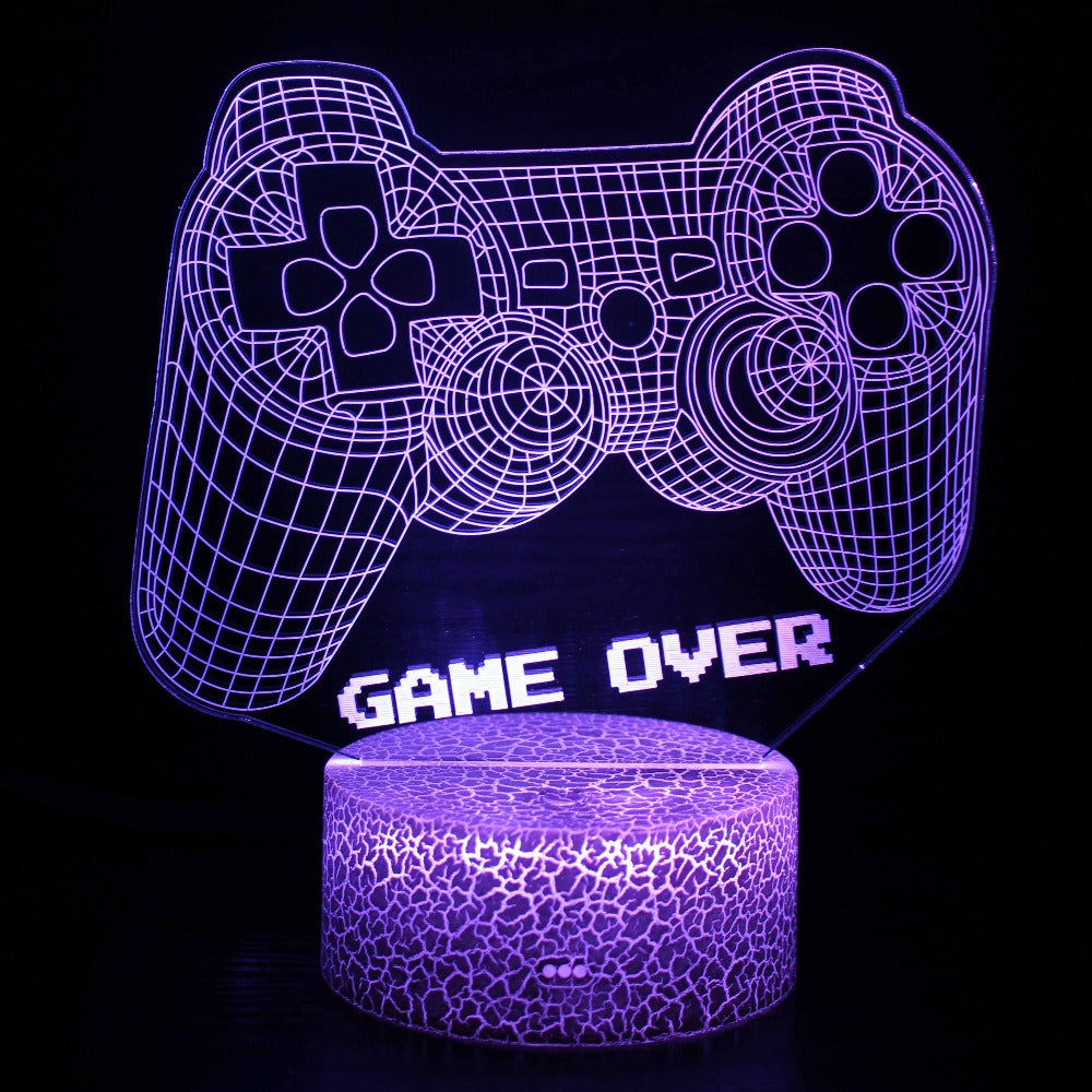 Illuminated Game Over Controller 3D Lamp in Dark Setting