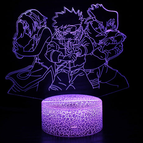 Illuminated Naruto Uzumaki, Sakura Haruno And Sasuke Uchiha 3D Lamp in Dark Setting