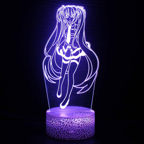 Illuminated Hatsune Miku 3D Lamp in Dark Setting