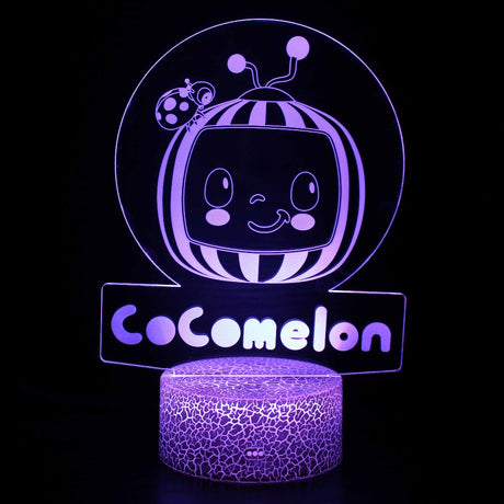 Illuminated Cocomelon 3D Lamp in Dark Setting