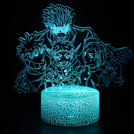 Illuminated Jujutsu Kaisen Group 3D Lamp in Dark Setting