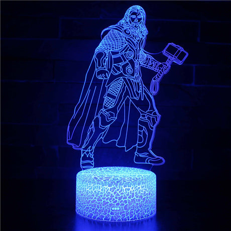 Illuminated Marvel Thor 3D Lamp in Dark Setting