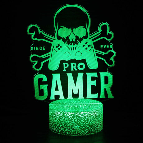 Illuminated Pro Gamer Skull 3D Lamp in Dark Setting
