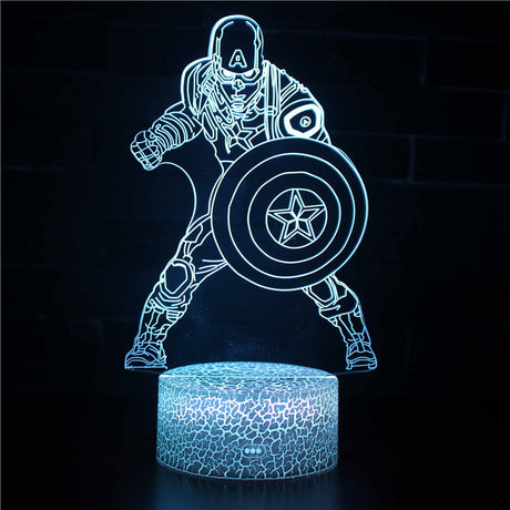 Illuminated Marvel Captain America 3D Lamp in Dark Setting