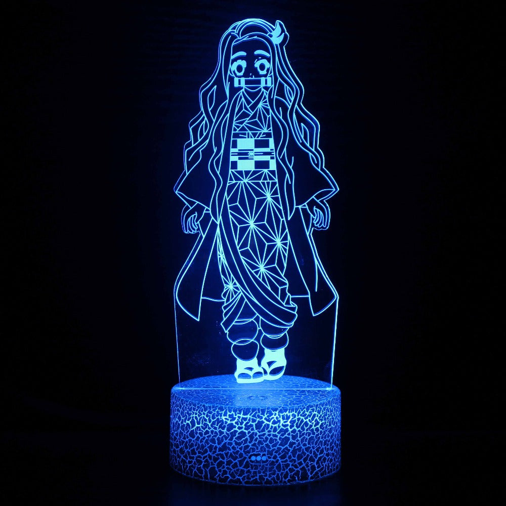 Illuminated Demon Slayer Nezuko Kamado 3D Lamp in Dark Setting