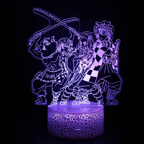 Illuminated Demon Slayer Group 3D Lamp in Dark Setting