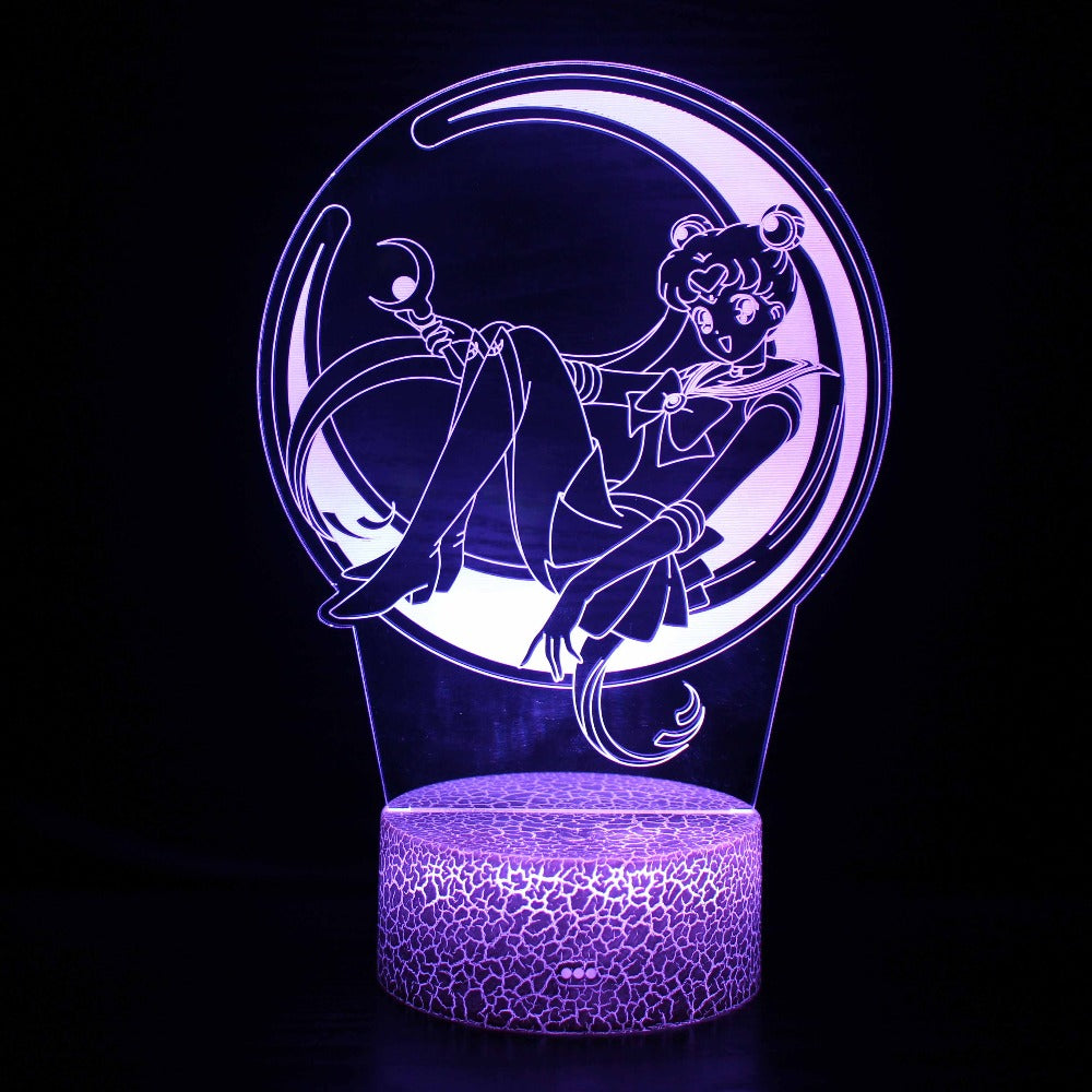 Illuminated Sailor Moon Usagi Tsukino 3D Lamp in Dark Setting
