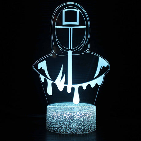 Illuminated Squid Game Masked Masked Torso Single 3D Lamp in Dark Setting