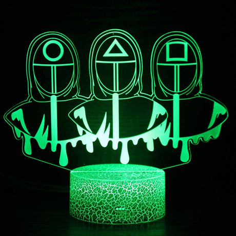 Illuminated Squid Game Masked Torso Trio 3D Lamp in Dark Setting