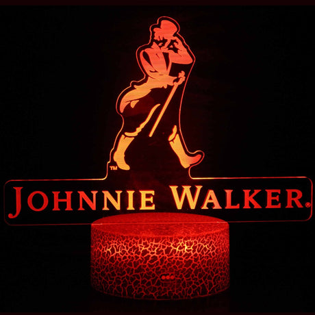 Illuminated Johnnie Walker Whiskey 3D Lamp in Dark Setting