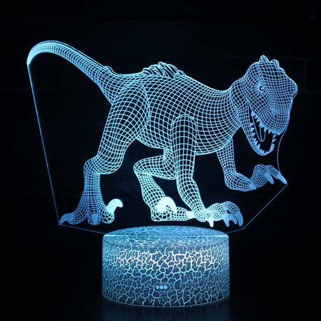 Illuminated Dinosaur Raptor 3D Lamp in Dark Setting