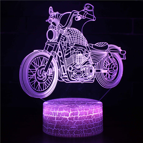 Illuminated Harley Davidson Motorbike 3D Lamp in Dark Setting