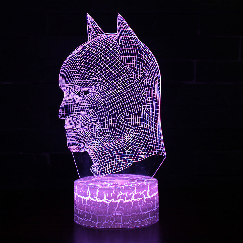 Illuminated Batman Head 3D Lamp in Dark Setting