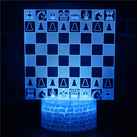 Iluminated Chess Board 3D Lamp in Dark Setting