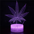 Illuminated Weed Leaf 3D Lamp in Dark Setting