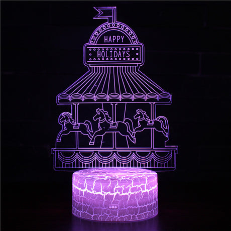 illuminated Happy Holidays Carousel 3d lamp in dark setting