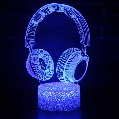 Illuminated Over-Ear Headphones 3D Lamp in Dark Setting