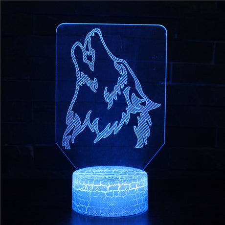 Illuminated  Wolf Head 3D Lamp in Dark Setting