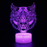 Illumnated Patterned Wolf Grow 3d lamp in dark setting