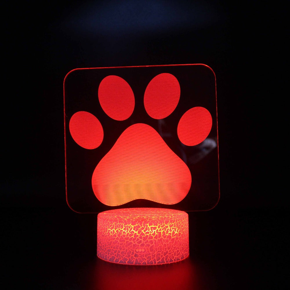 Iluminated Paw Print 3D Lamp in Dark Setting