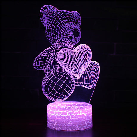 Iluminated Love Heart Teddy Bear 3D Lamp in Dark Setting