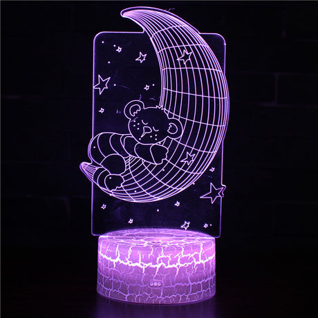 Iluminated Bear with Moon 3D Lamp in Dark Setting