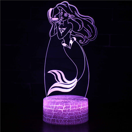 Illuminated The Little Mermaid Ariel 3D Lamp in Dark Setting