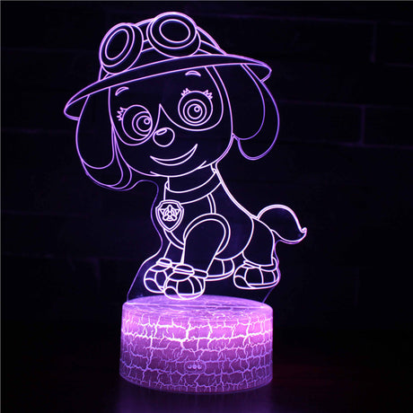 3D LED lamp of Paw Patrol's Skye illuminated, perfect for decorating children's rooms.