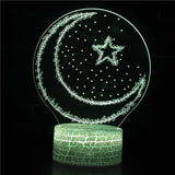Illuminated Crescent Moon And Star 3D Lamp in Dark Setting