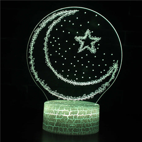 Illuminated Crescent Moon And Star 3D Lamp in Dark Setting