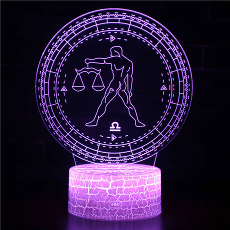 Illuminated Zodiac Sign Libra 3D Lamp in Dark Setting