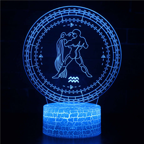 Iluminated Zodiac Sign Aquarius 3D Lamp in Dark Setting