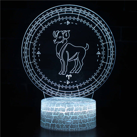 Illuminated Zodiac Sign Aries 3D Lamp in Dark Setting