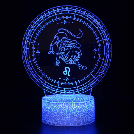 Illuminated Zodiac Sign Leo 3D Lamp in Dark Setting