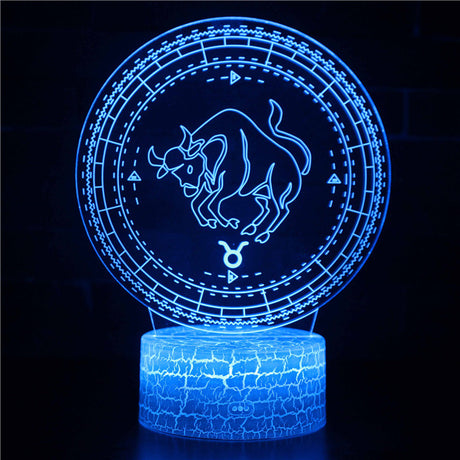 Iluminated Zodiac Sign Taurus 3D Lamp in Dark Setting