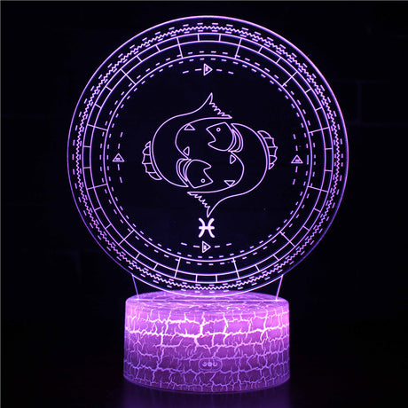 Iluminated Zodiac Sign Pisces 3D Lamp in Dark Setting