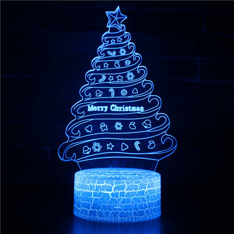 Illuminated Merry Christmas tree 3D Lamp in Dark Setting