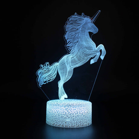 Illuminated Unicorn Rearing 3D Lamp in Dark Setting